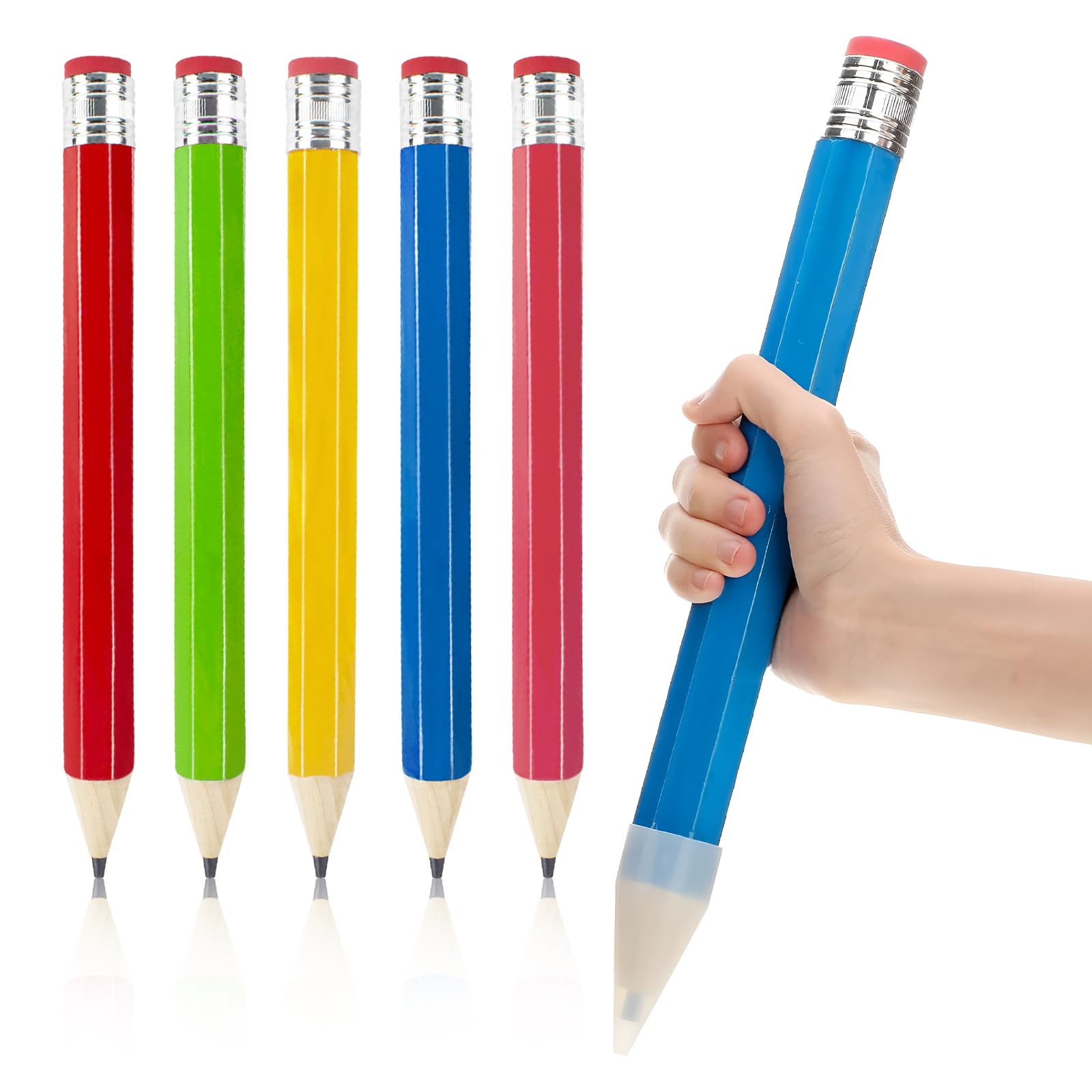 LAGAHS 5PCS Wooden Jumbo Pencils, 13inch Funny Giant Pencil for Prop Gifts Decor, Novelty Big Pencil with Cap for Students, Colourful Large Pen for Party Favors Home School Office