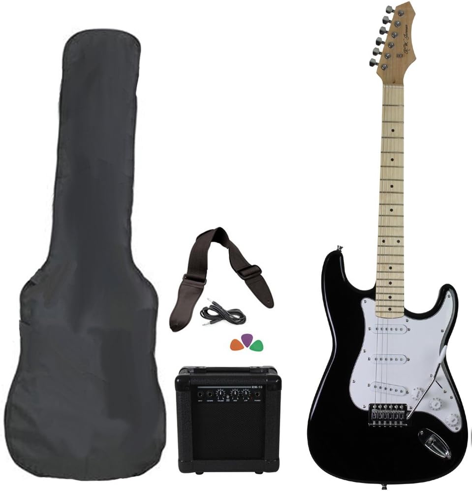 Black Full Size Electric Guitar Package With Amp Case Picks & Strap