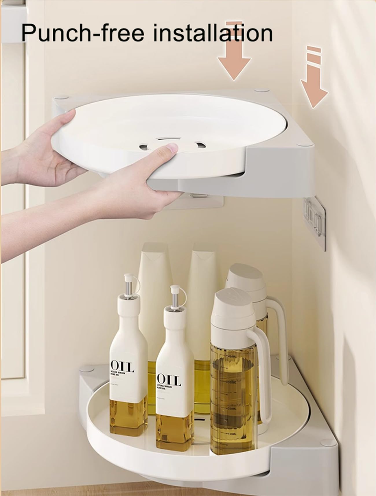 Especiero Giratorio 360°, Especieros Giratorios para Cocina, Organizador Especias Pared Sin Taladrar para Cocina Y Baño.,Blanca,2 Tier
