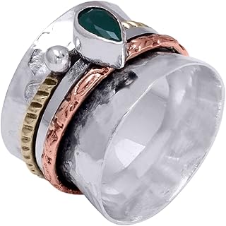 Veracity Jewelry Spinner Rings For Unisex/Women/Men/Girls - 925 Sterling Silver Rings - Hammered Anxiety/Meditation Fidget Texture Handmade Rings - Multi Spins Thumb Worry/Healing Rings - VSR-54