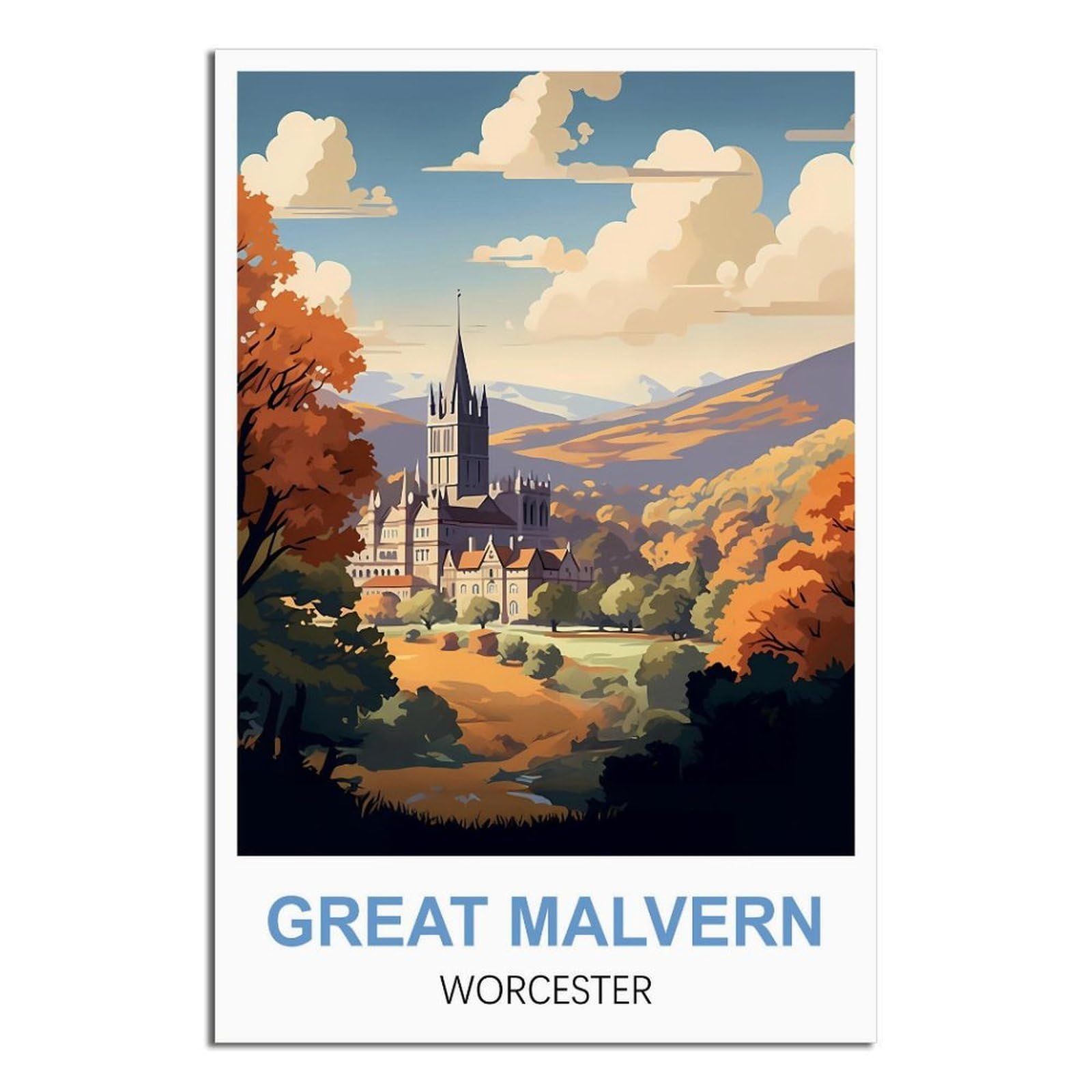 – iPuzou Great Malvern Worcester Vintage Travel Poster 08x12inch(20x30cm) Canvas Wall Decor, Wall Art Posters Prints Paintings Pictures for Living Room