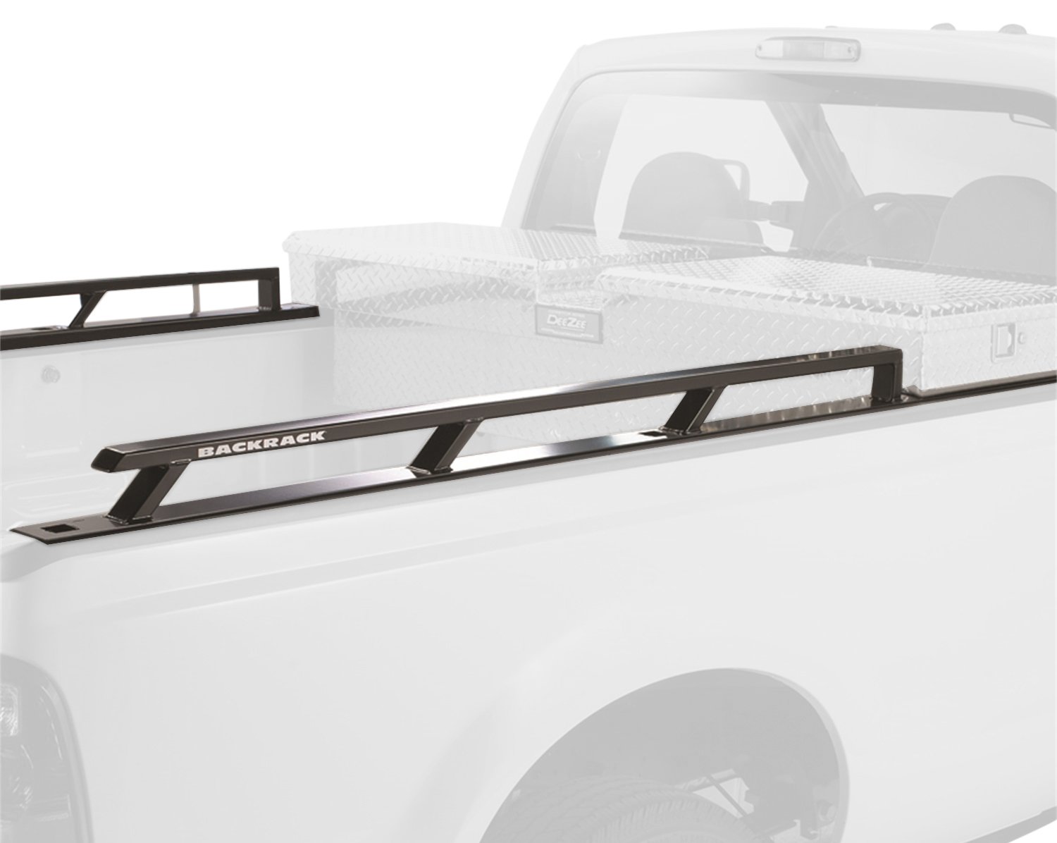 Photo 1 of RealTruck BACKRACK Side Rails to use w/ 21" Toolbox | Black, No Drill | 80523TB | Fits 2015-2025 Ford F-150 8' Bed