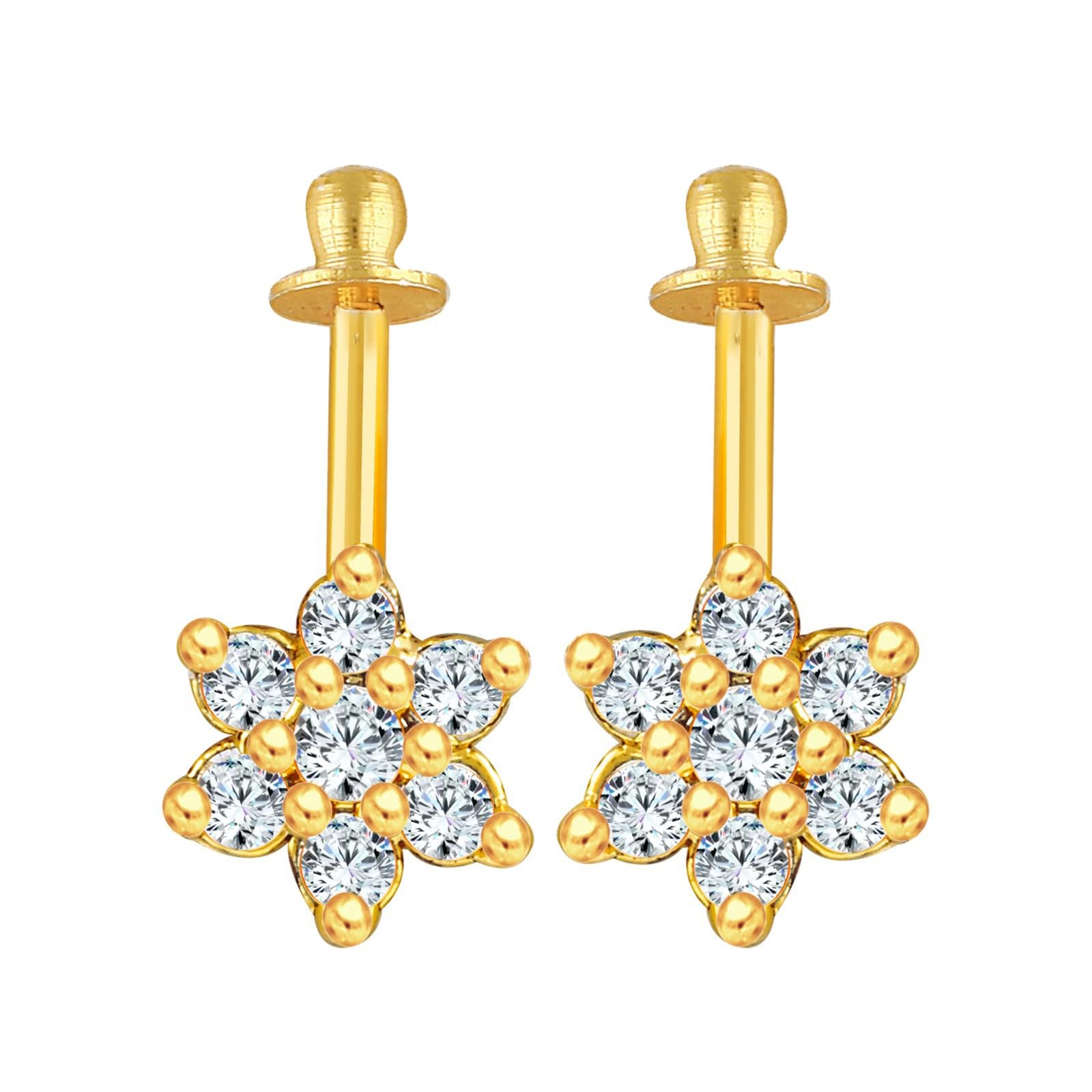 Vivastri Star 1 Gram Gold Plated Alloy Cubic Zirconia Bugadi Earrings for Women & Girls - VIVA1071BUGADI-image-36