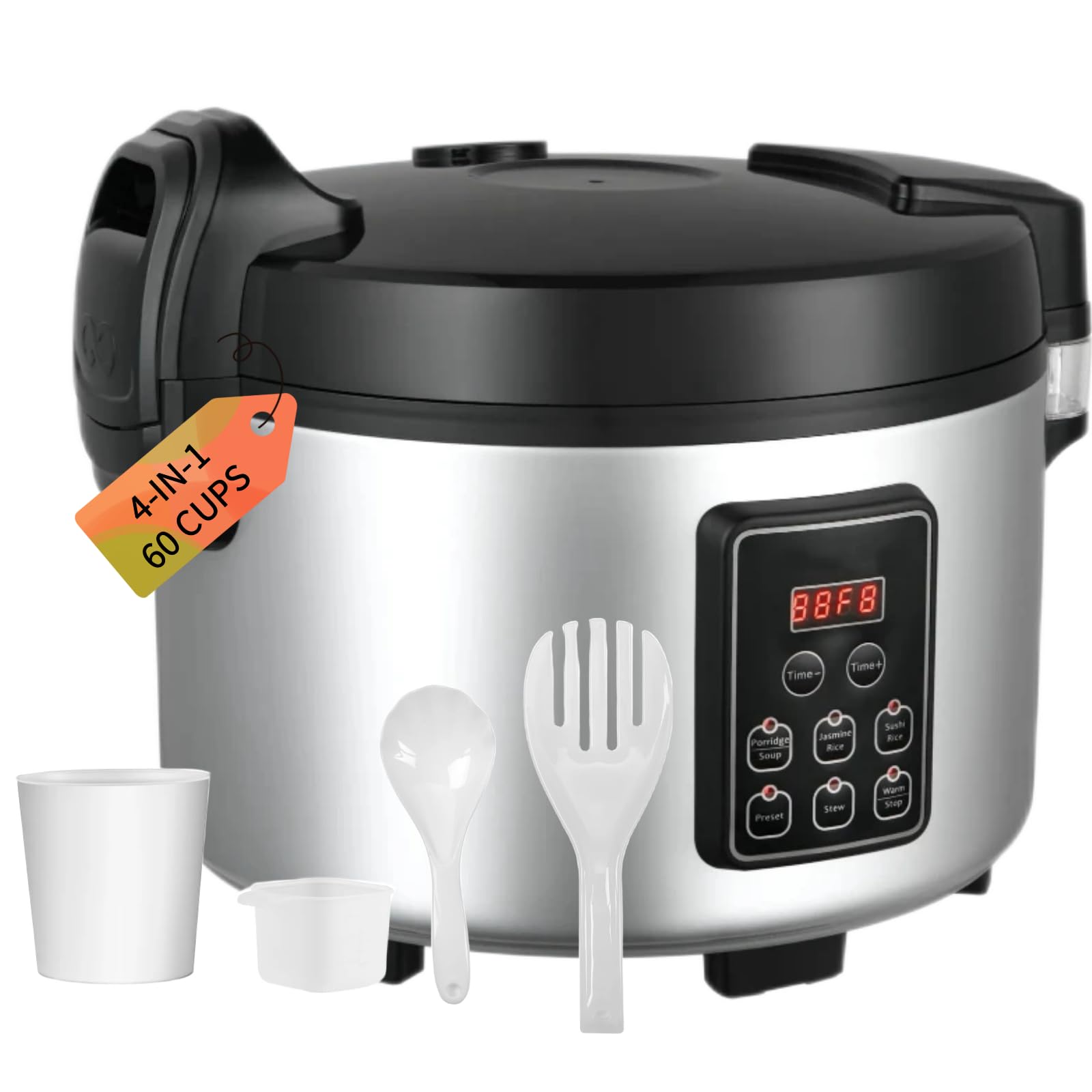 Commercial Rice Cooker 60 CUPS(Cooked Rice)& Food Warmer | 13.8Qt Extra Large Multifunctional Rice Cooker | 1350W Fast Cooking with LED Time Display | Smart Time Preset Rice Cooker