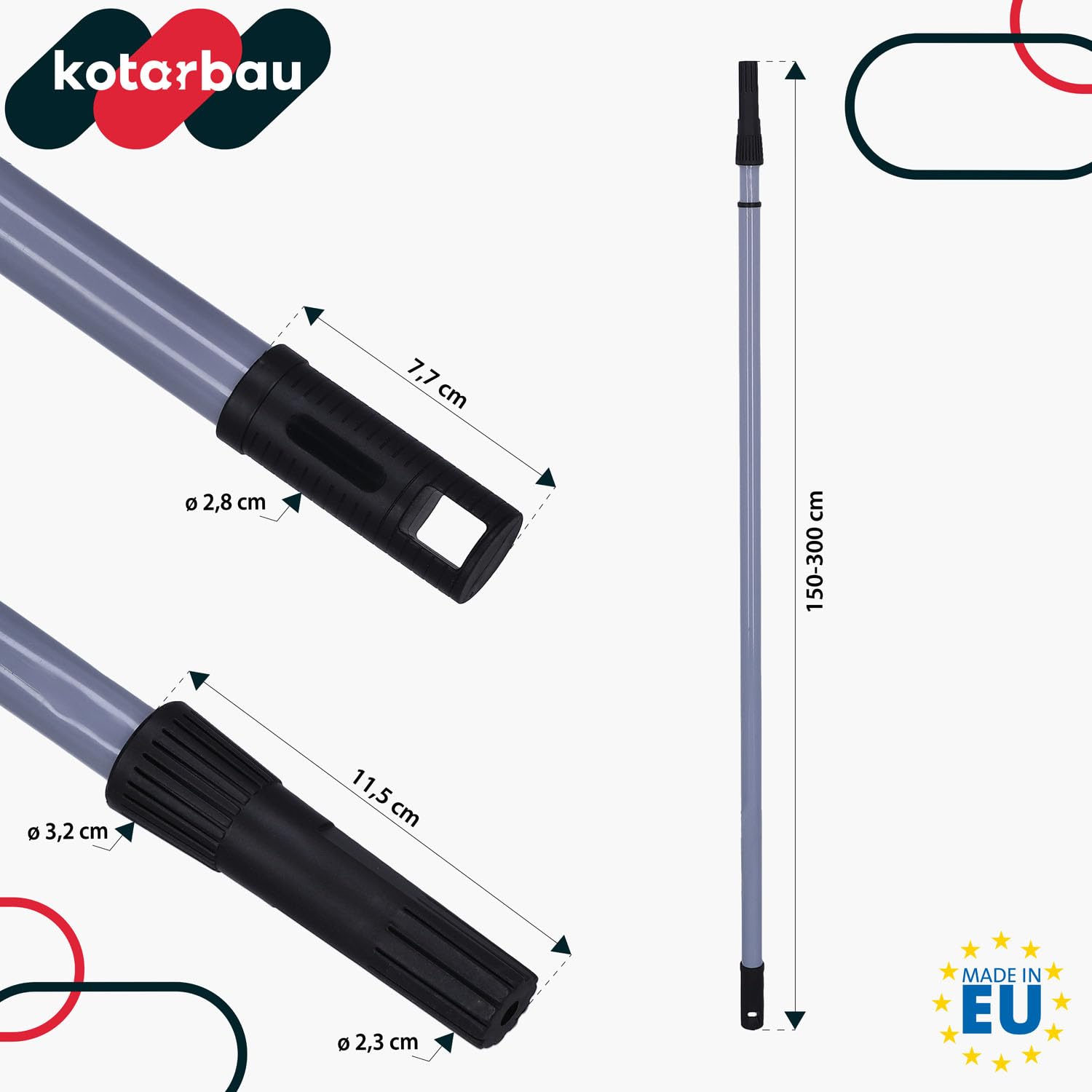 KOTARBAU® Palo Mango telescópico de Acero, Palo Extensible de 150 a 300 cm, Mango para Rodillo de Pintura, Barra telescópica, Amarillo