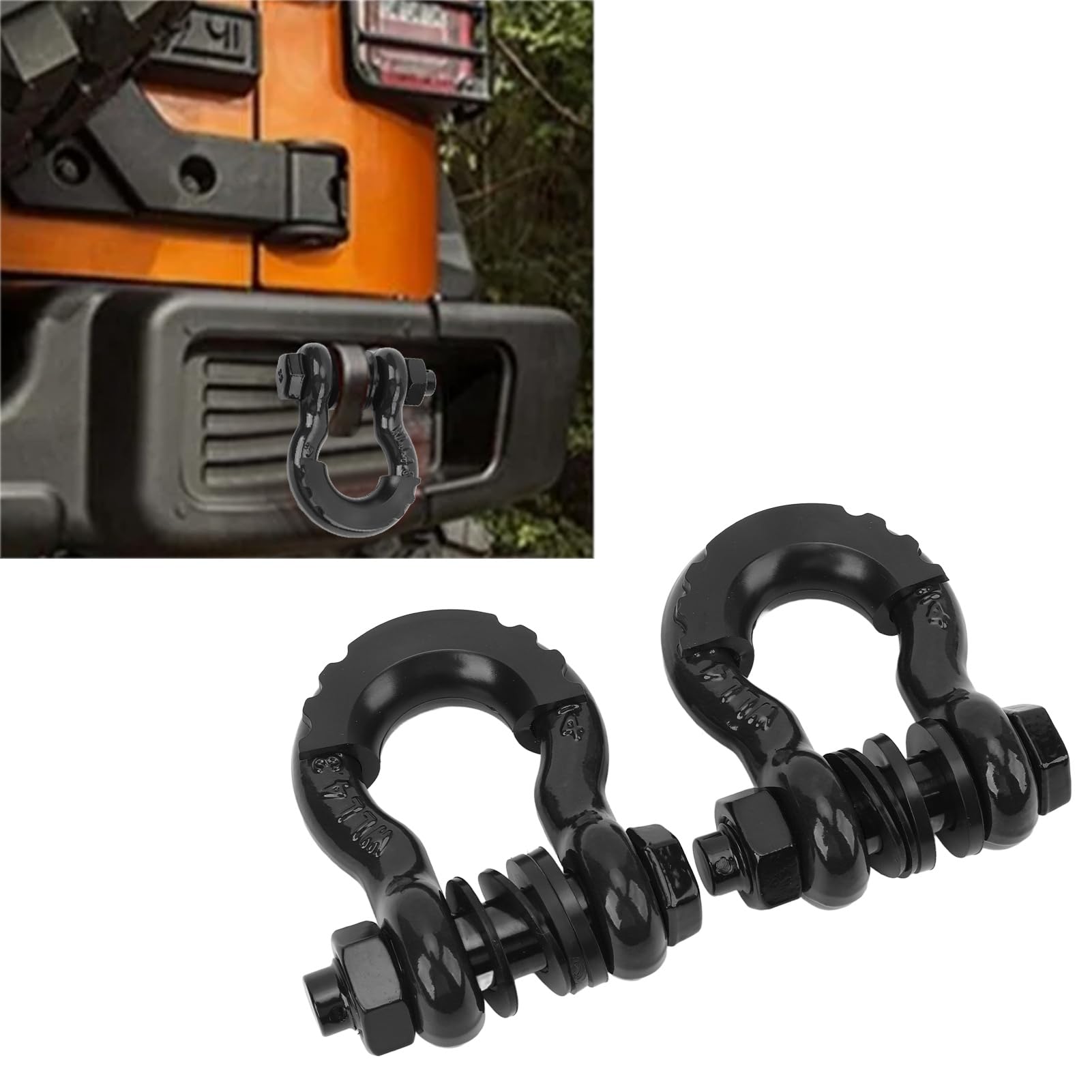 Naroote Zestaw Szekli z Pierścieniem D 2 szt. 3/4 Cala 5952lbs Heavy Duty do Akcesoriów do Odzyskiwania ATV UTV Ocynkowane (BLACK)
