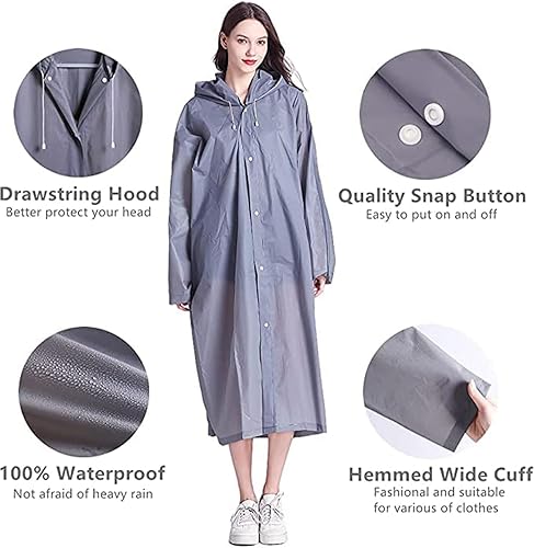 Miniatura 10 de GUKOY Ponchos de lluvia reutilizables para adultos, paquete de 2, impermeables de emergencia para mujeres y hombres con capucha y cordón