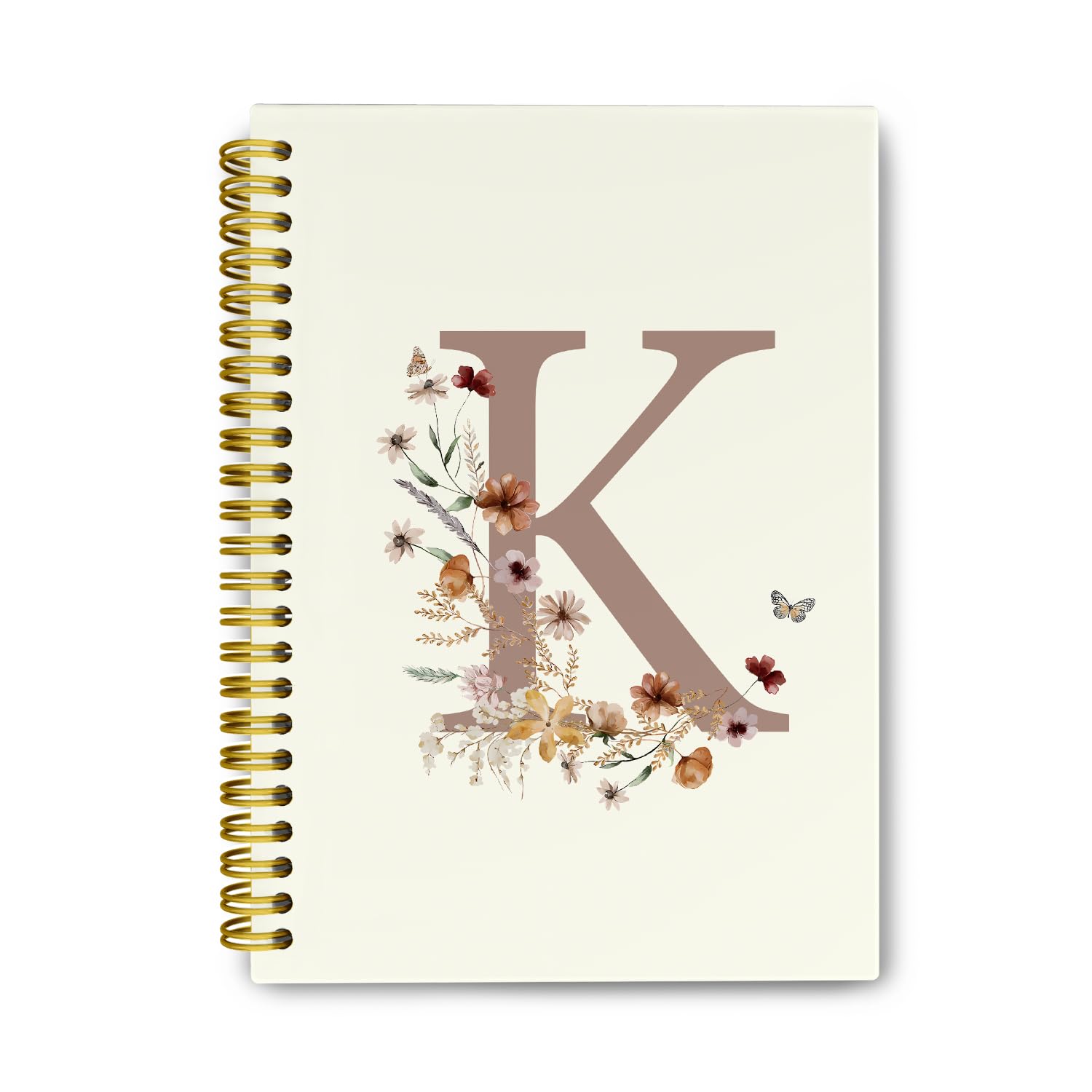 THDSE Cuadernos personalizados con letra K con inicial K, cuaderno retro floral personalizado con monograma en espiral, cuadernos vintage de tapa dura para la escuela, cuadernos universitarios rayados