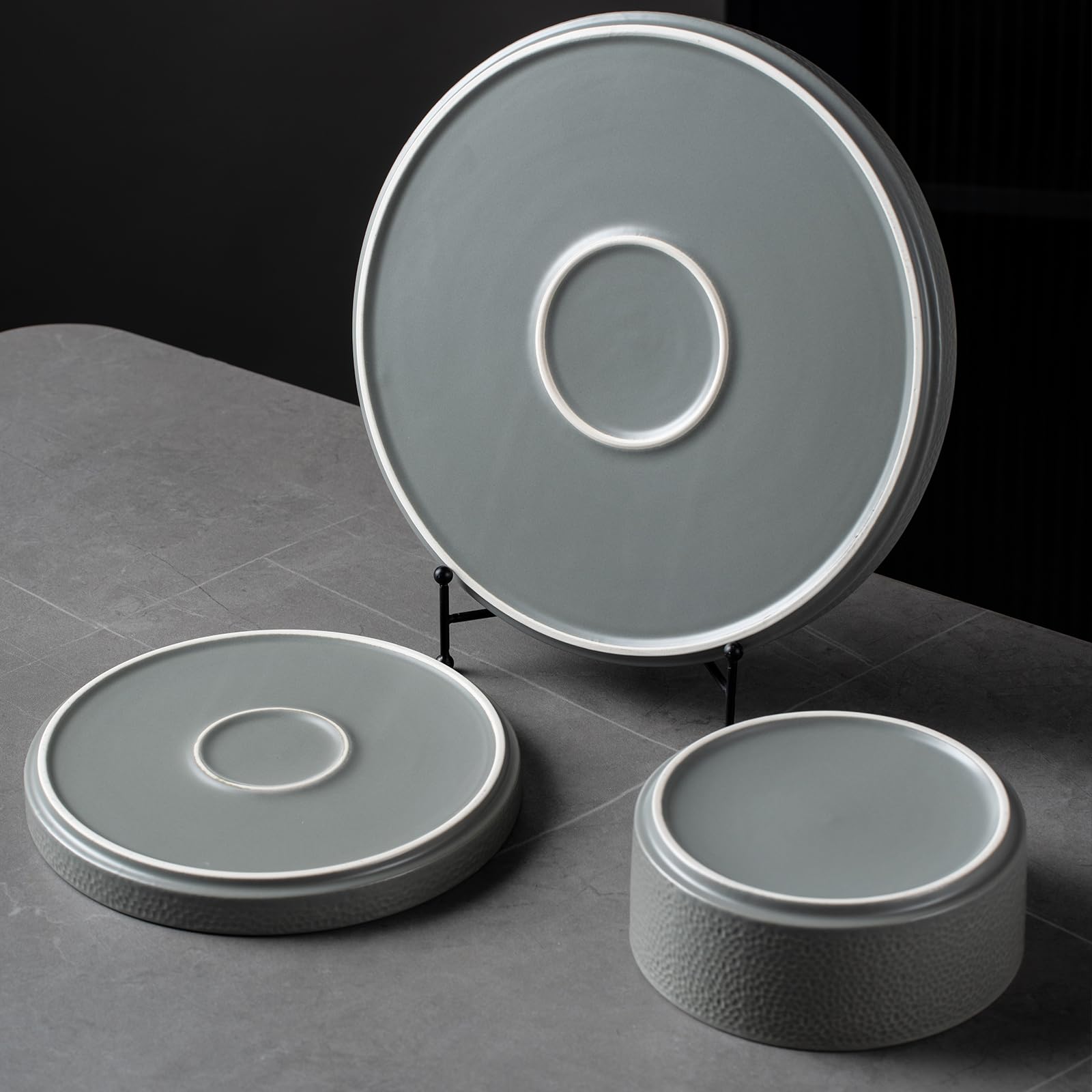 Vajilla para 4 personas, juego de vajilla de gres, 12 piezas, vajilla de porcelana con plato llano, plato de postre, cuencos de cereales, microondas y lavavajillas, resistente a los arañazos