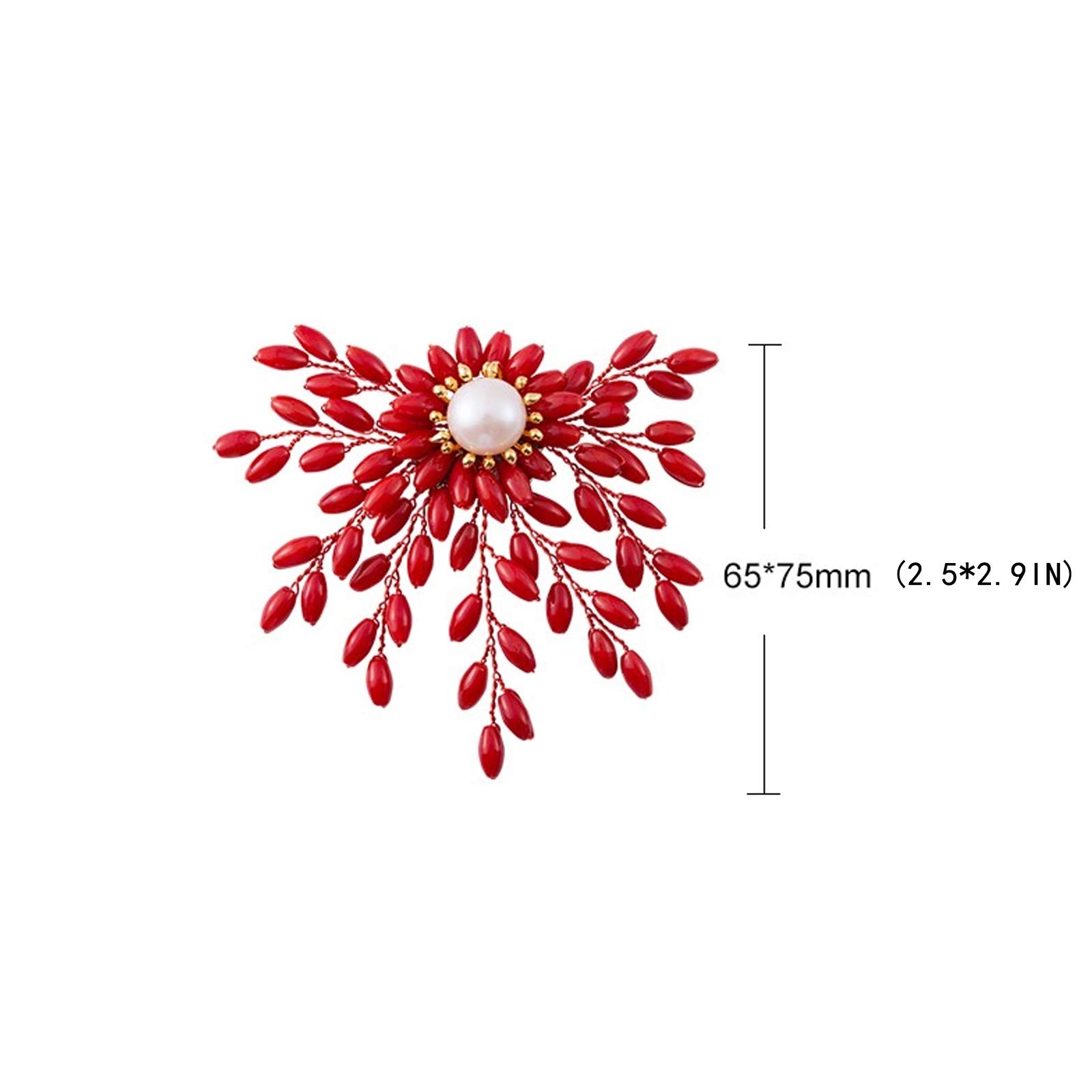 Damen-Brosche, Meeresbambus, Koralle, Perle, rote Brosche, Retro-Temperament-Brosche, Pullover, Strickjacke, Mantel, Accessoire, Schmuck, Erinnerungstag, Geschenke, modische Broschen