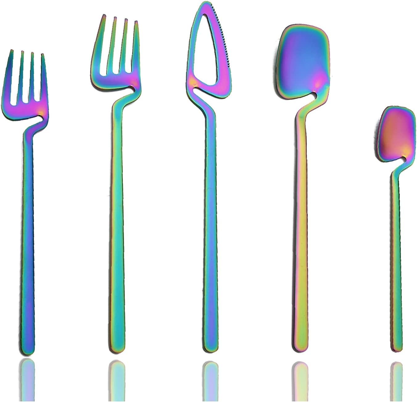 JASHII Matte Rainbow Hangable Silverware Set, Stainless Steel Flatware Set, 20-Piece Tableware Cutlery Set Service for 4, Satin Finish Tableware Utensils Set, Dishwasher Safe