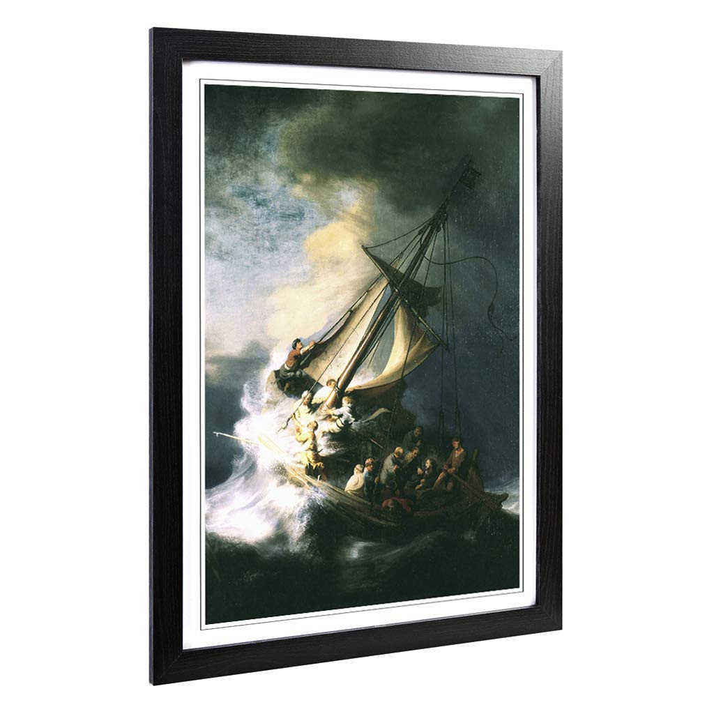 Big Box Art Framed Print of Rembrandt The Storm of The Sea of Galilee Design | Wall Art Picture | Home Decor for Kitchen, Living Room, Bedroom, Hallway, Black, A2 / 24.5x18 Inch / 62x45cm