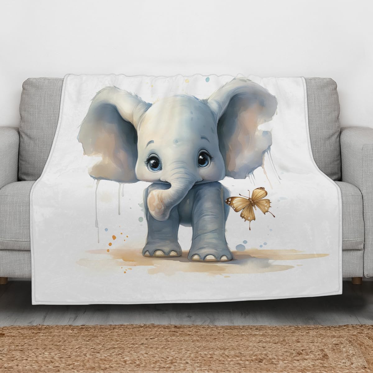 Personalized Baby Blanket Custom Baby Blanket with Name for Girls Boys Customized Baby Name Blanket Soft Throws Blanket Gifts for Kids Newborns Swaddling Birthday - Cute Butterfly Elephant