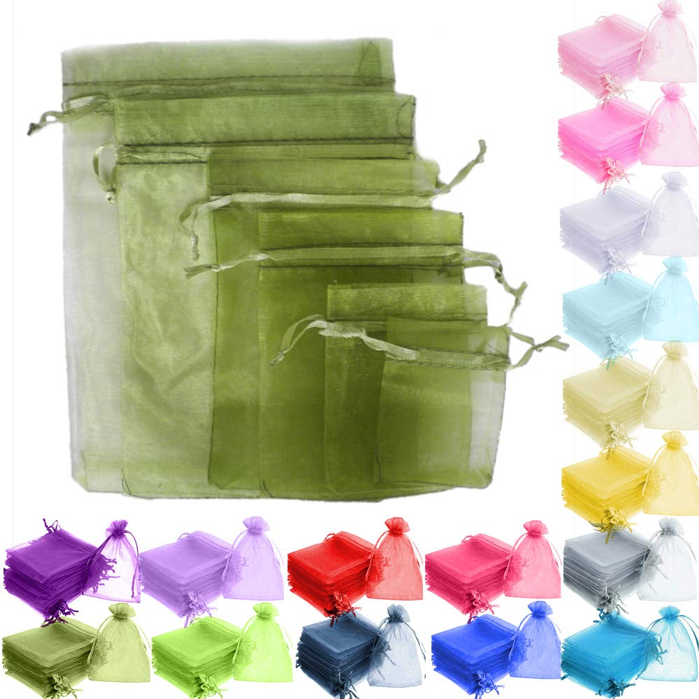Time to Sparkle 200 Pcs Organza Gift Bags - Army Green 5x7cm