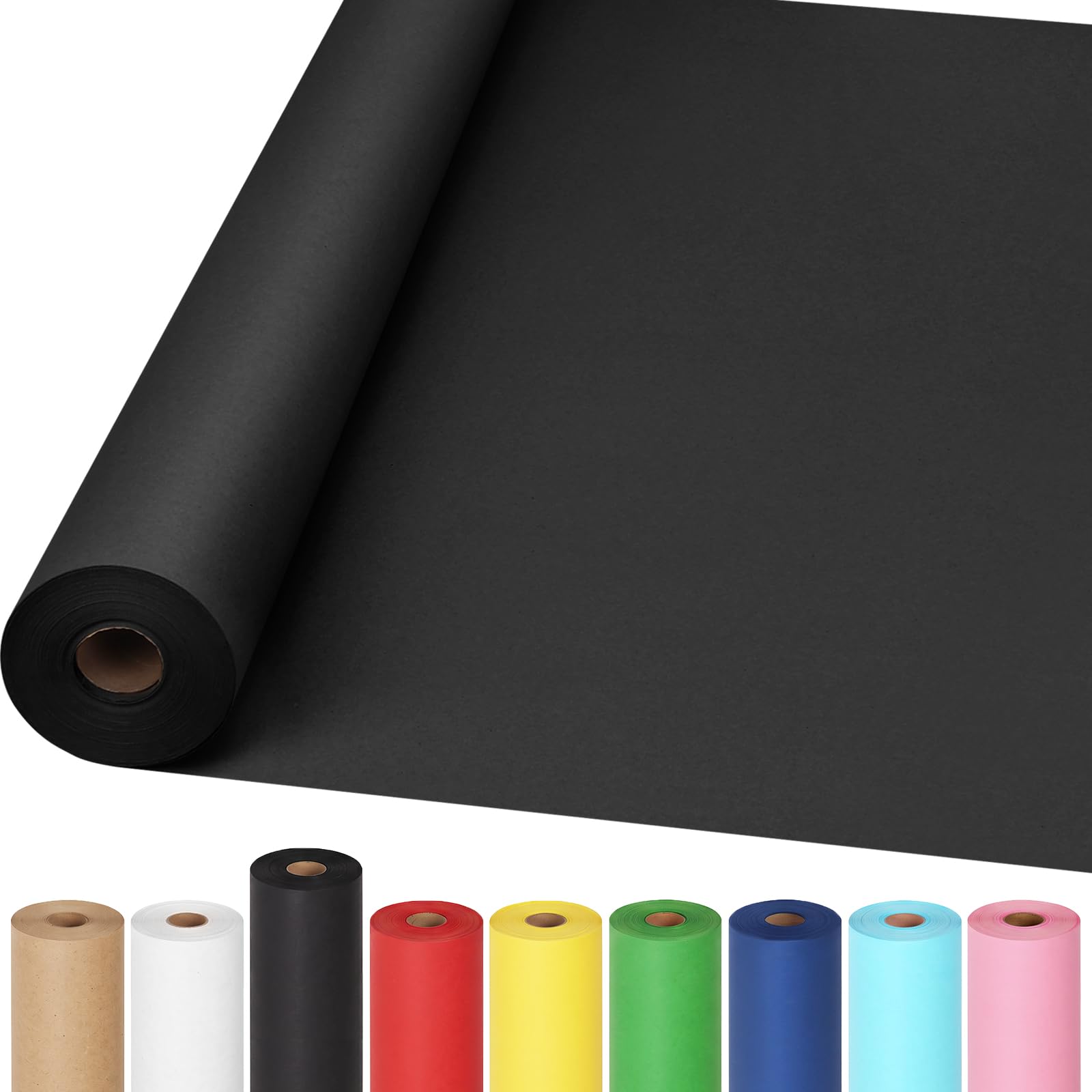 Moretoes Geschenkpapierrolle, 91,4 x 6,1 cm, Schwarz, Kraftpapierrolle für Geschenkverpackungen, Basteln, Pinnwand, Banner, Kunst, Blumenstrauß, Blumenverpackung, Umzug, Versand, 85 g/m²