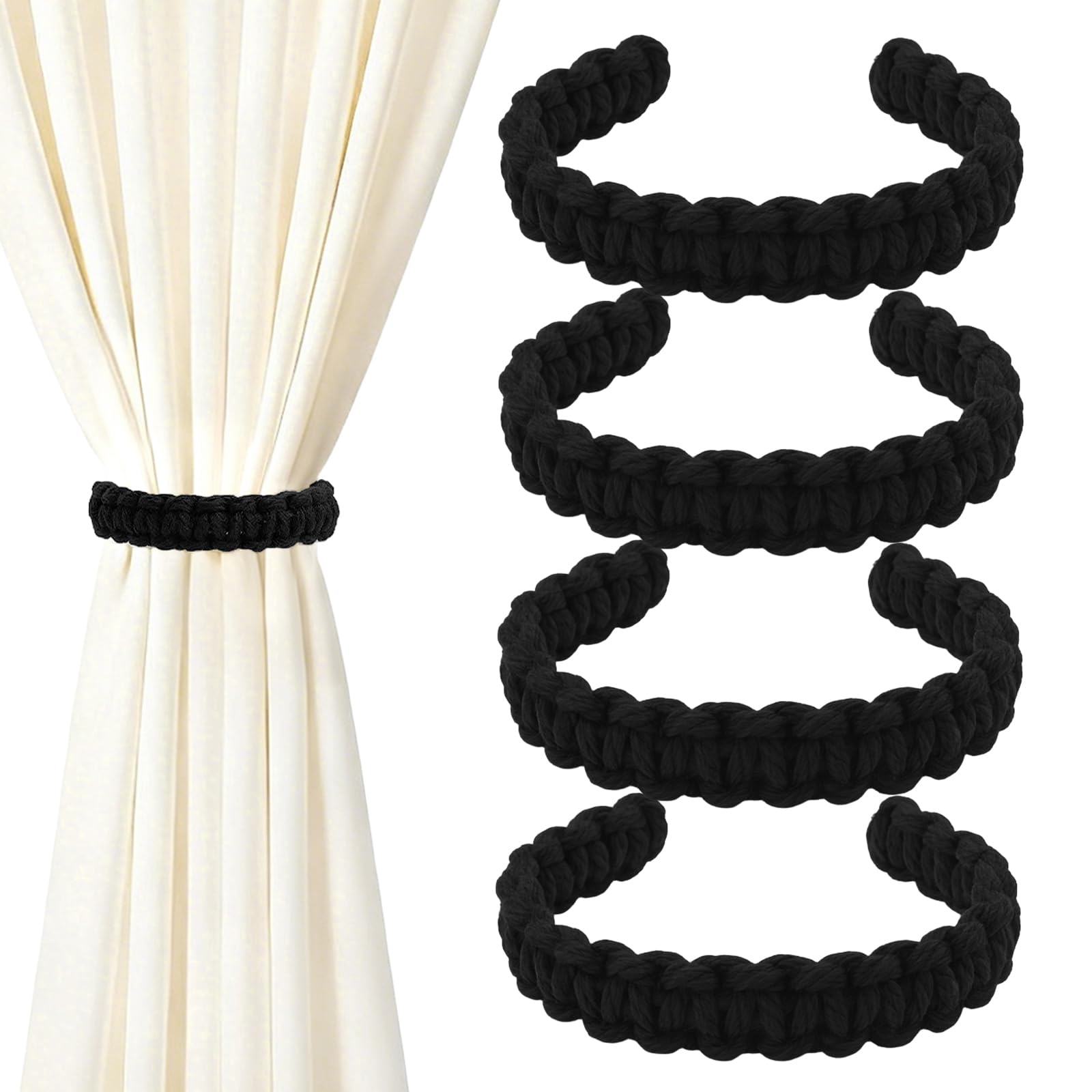 TAIVIN Set of 4 Curtain Tie Backs,Hand-Knitted Braided Curtain Tiebacks