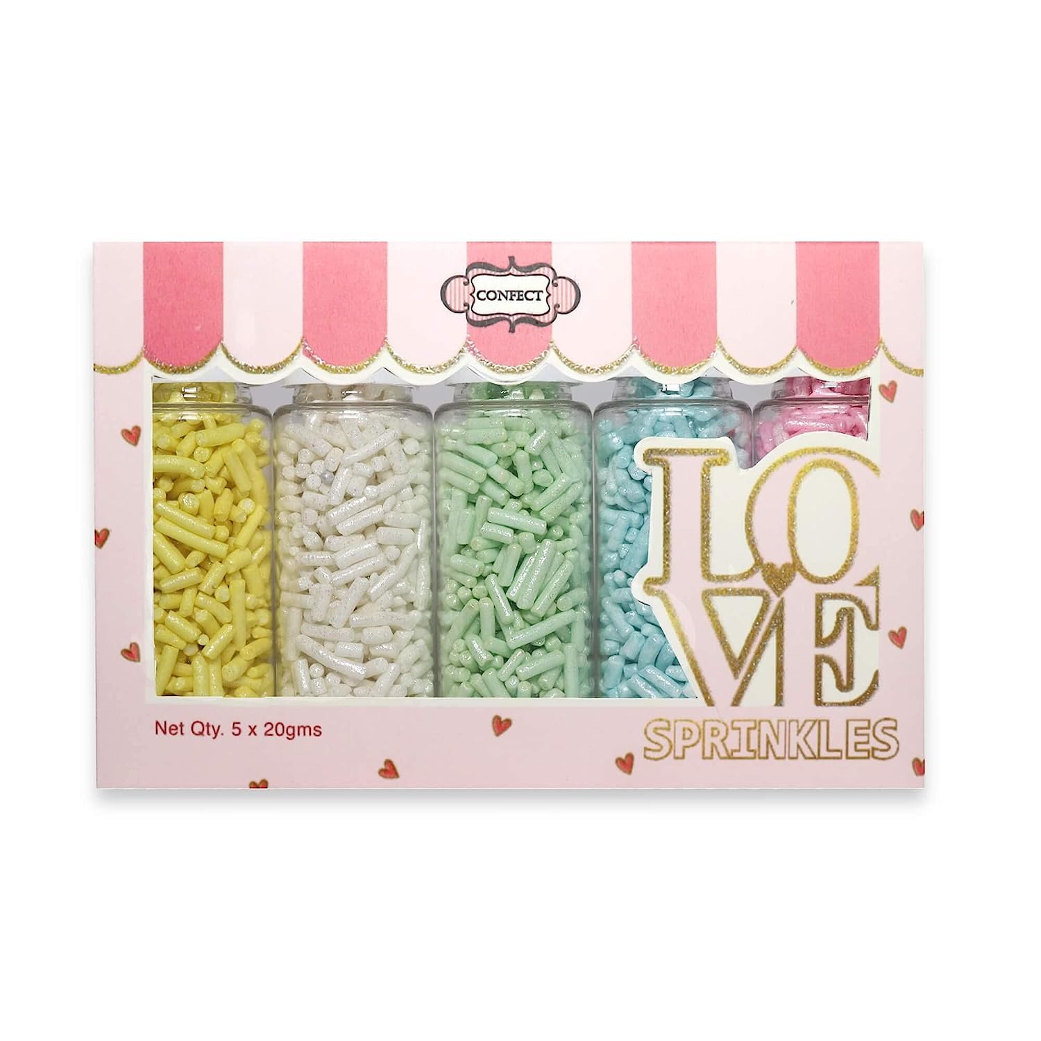 Confect Party in Pastels Sprinkles – Jimmies Mashup Mix (Yellow, White, Green, Baby Blue & Pink) – Cake & Cupcake Decorating Toppings – Vegan, Gluten-Free, Nut-Free, Soy-Free, Dairy-Free, Palm Oil-Free, Dye Free- 140 Gms