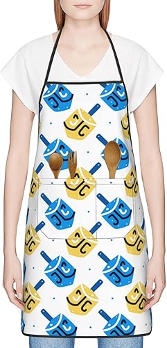 Miniatura 22 de Delantales de cocina Happy Hanukkah, impermeable, ajustable, divertido delantal para barbacoa con bolsillos para hombres y mujeres Linda fiesta