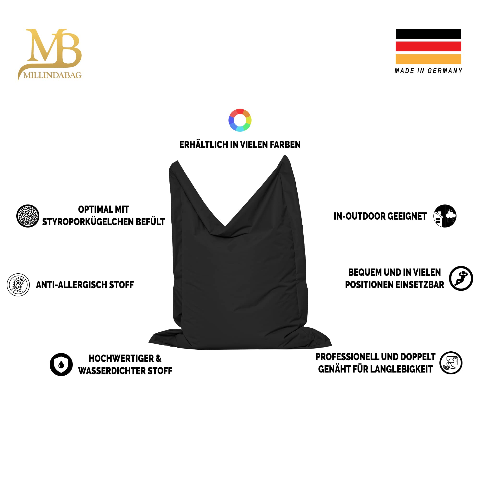 Rechteckig Sitzsack für Kinder Jugendliche Erwachsene Beanbag Sitzen Liegen Indoor Outdoor Gaming gefüllt Anthrazit L 120x160 cm