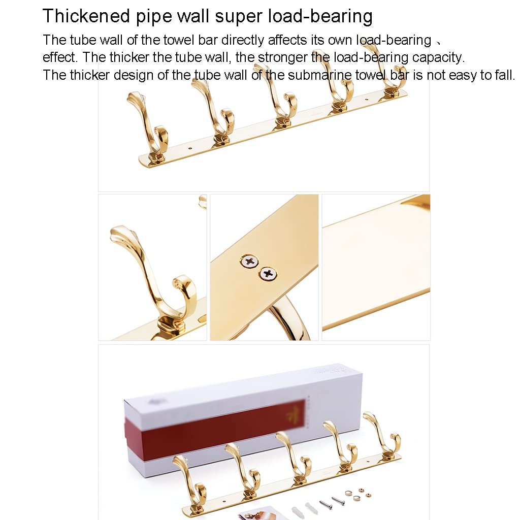 Kleiderhaken, Edelstahl-Kleiderhaken, Wandgarderobe, Wandhaken for Mantel, Handtuchtaschen, Eingangsbereich, Badezimmer Badezimmer (Color : Gold, Size : 5 Hooks)