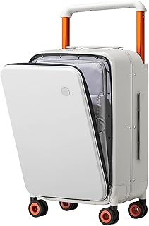 Checked Luggage Wide Handle Luxury Design Rolling Travel Suitcase PC Hardside with Aluminum Frame Hollow Spinner Wheels, with Cover, 24 inch, Smoke White