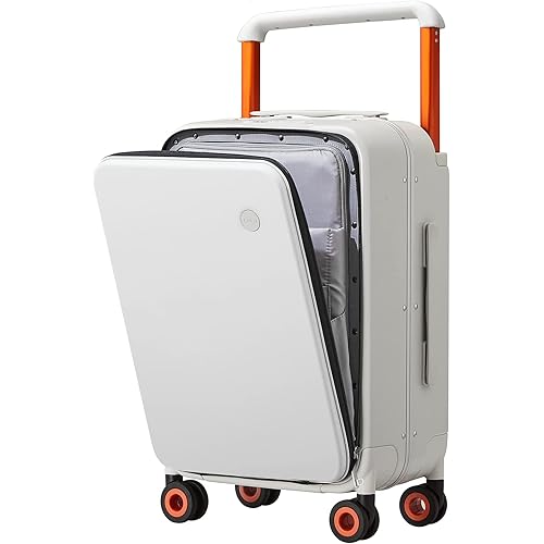 mixi Carry On Luggage Wide Handle Luxury Design Rolling Travel Suitcase PC Hardside with Aluminum Frame Hollow Spinner Wheels, with Cover, 20 inch, Smoke White