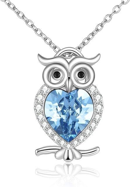 WINNICACA Owl Necklace S925 Sterling Silver Birthstone Owl Pendants Cute Animals Jewellery Gifts for Women Girls Owl Lover