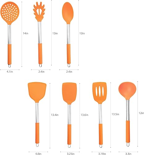 Miniatura 2 de Juego de utensilios de cocina de 7 piezas, asas de acero inoxidable, silicona no tóxica sin BPA, espátulas de cocina, juego de regalo para