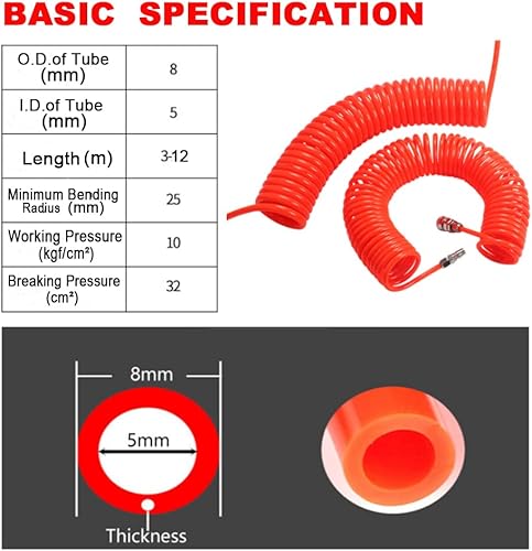 Miniatura 2 de Manguera de herramienta de compresor de aire, OD8 x ID5mm Tubo de resorte de poliuretano manguera de presión de aire en espiral para compresor,