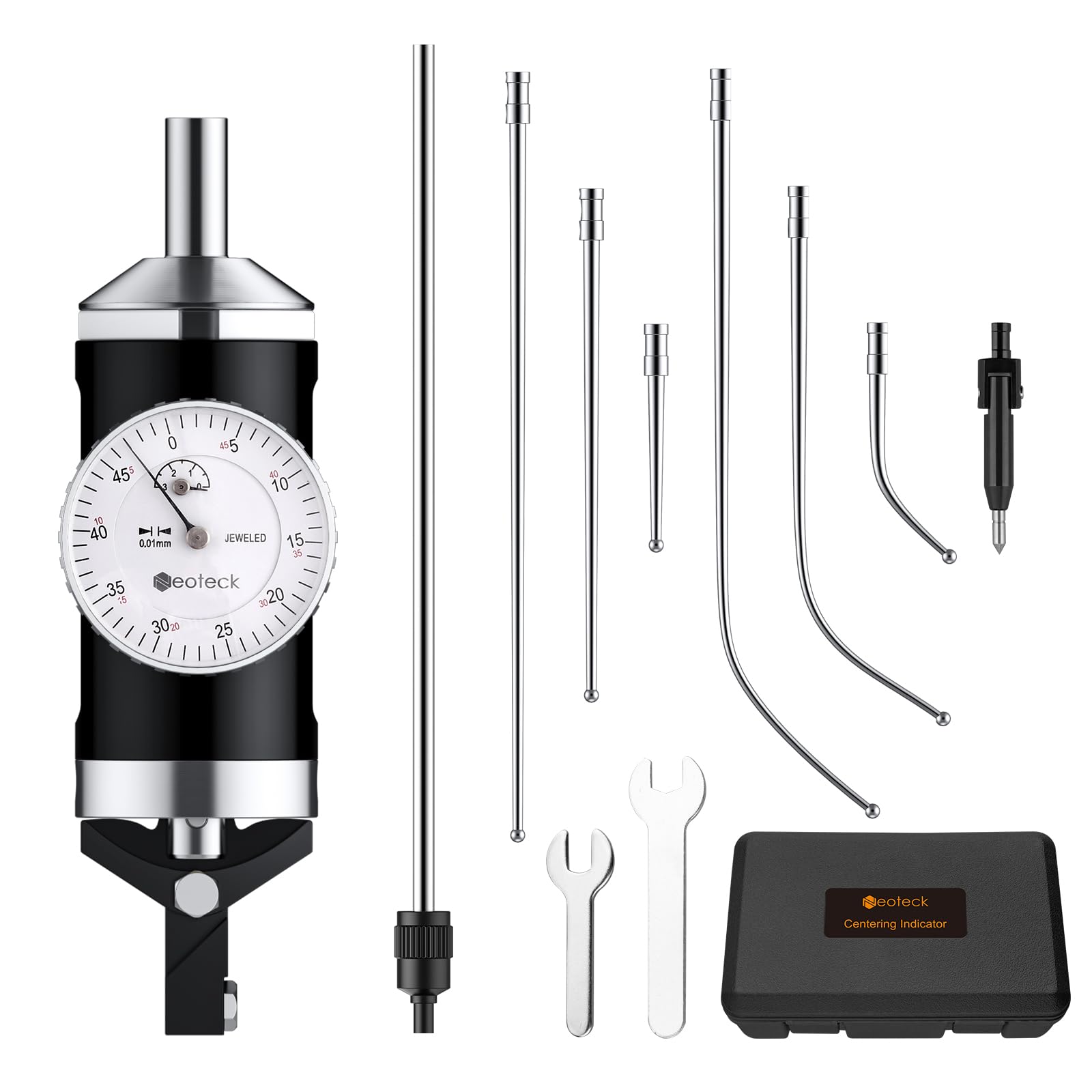 Neoteck Koaxiale Zentriermessuhr 0-3 mm/0,01 mm Messuhr-Set mit Aufbewahrungskoffer Genaue Co-Ax-Anzeige für das Testzifferblatt des Fräsmaschinenzentrums