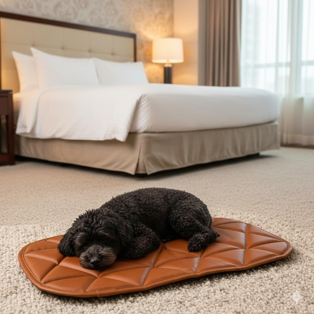Uniklook Vegan Leather Padded Small Dog Pet Bed Mat Portable Crate Bed Crate Pad Waterproof Dogs Car Travel Mat 30"x16" (Ambré)