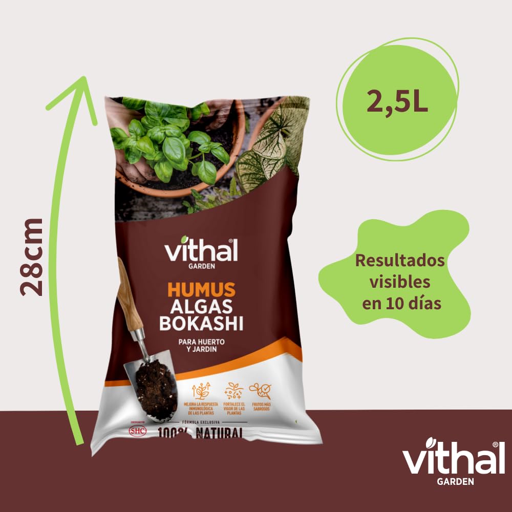 Vithal Humus de Algas Bokashi Abono Plantas - Fertilizante Plantas 100% Vegetal y Natural con Algas Marinas, Estimula el Crecimiento de Flores y Frutos, Ideal para Huertos y Jardines, 2L