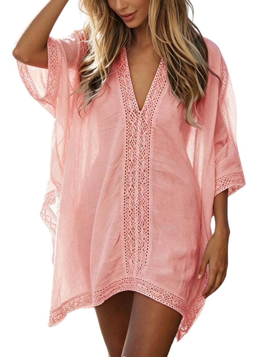 JFAN Cache Maillot de Bain Femme Plage Chemise Été V-Cou Bikini Cover Up Cache Maillots Sarongs Robe de Plage Femme