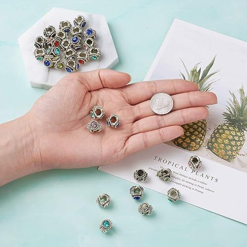 Vista 23 de Beathoven Cuentas europeas de diamantes de imitación tibetanos aptos para hacer pulseras de joyería europea, dijes, collares, dijes de colores Barrel