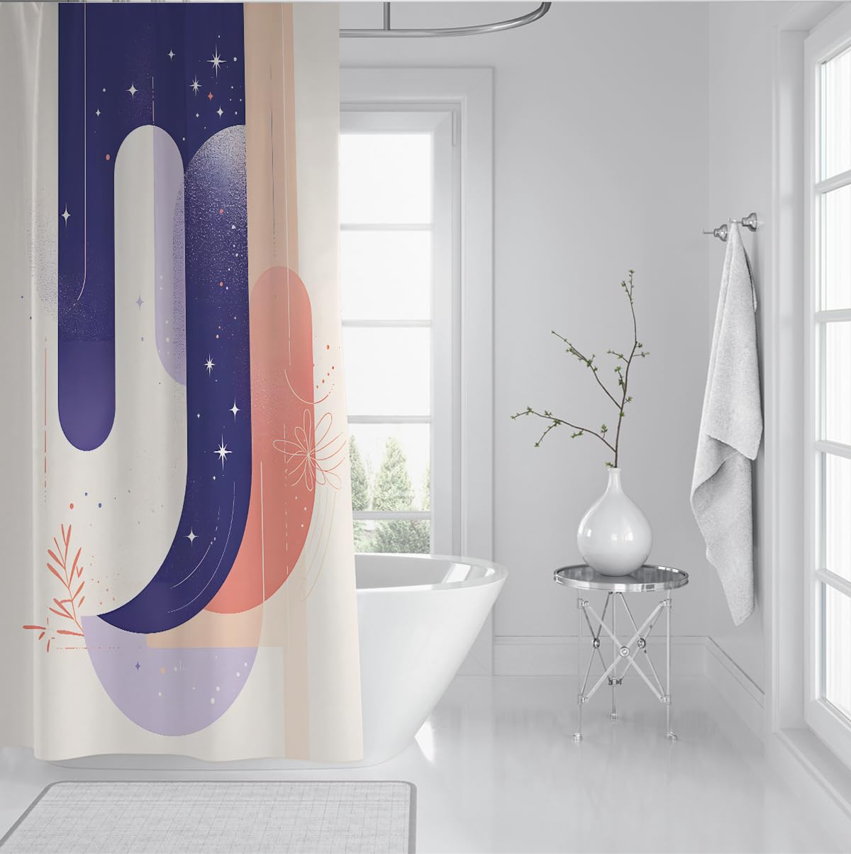 Dreamy Galaxy Duschvorhang zeitgenössischer runder Säulen-Badevorhang Trendiger Pastell-Flieder-Pfirsich-Badezimmer-Dekoration waschbarer Polyester 200 x 220 cm