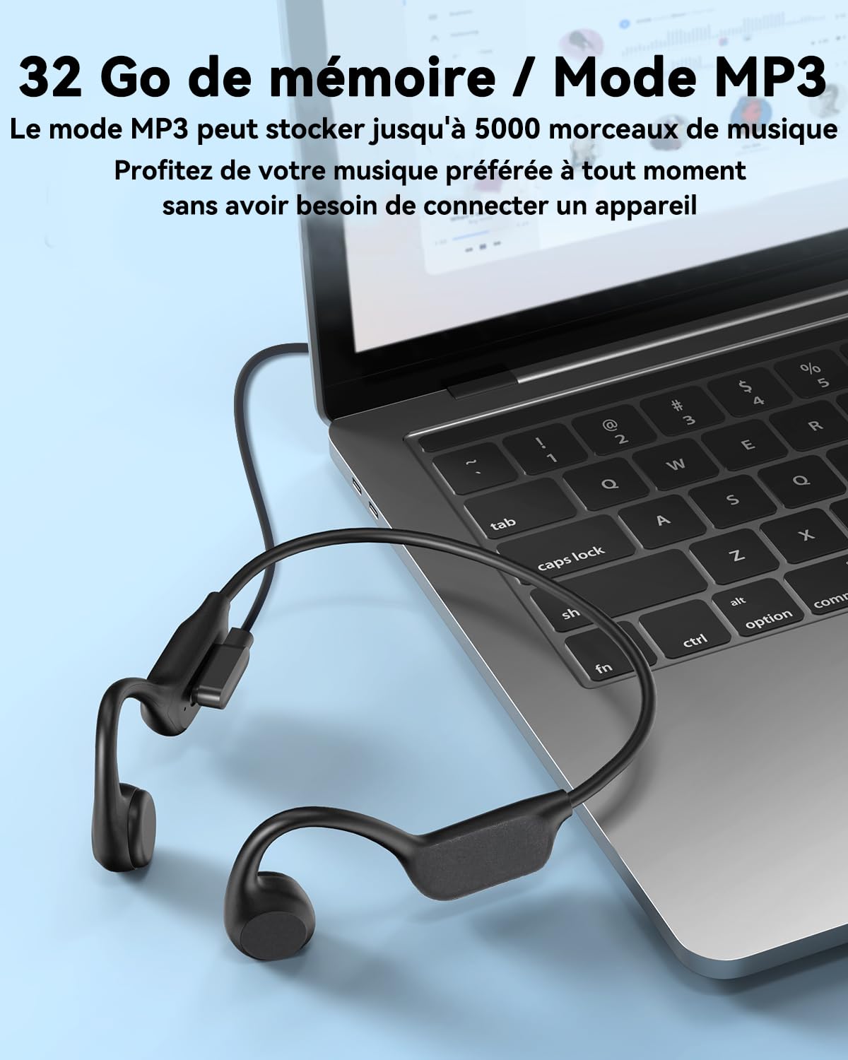 Casque Conduction Osseuse, Casque Natation, IPX8 Etanche sans Fil Bluetooth 5.4, Écouteur de Sport Ouvert avec Lecteur MP3 intégré 32G Mémoire pour la Natation, Le vélo, la Course à Pied