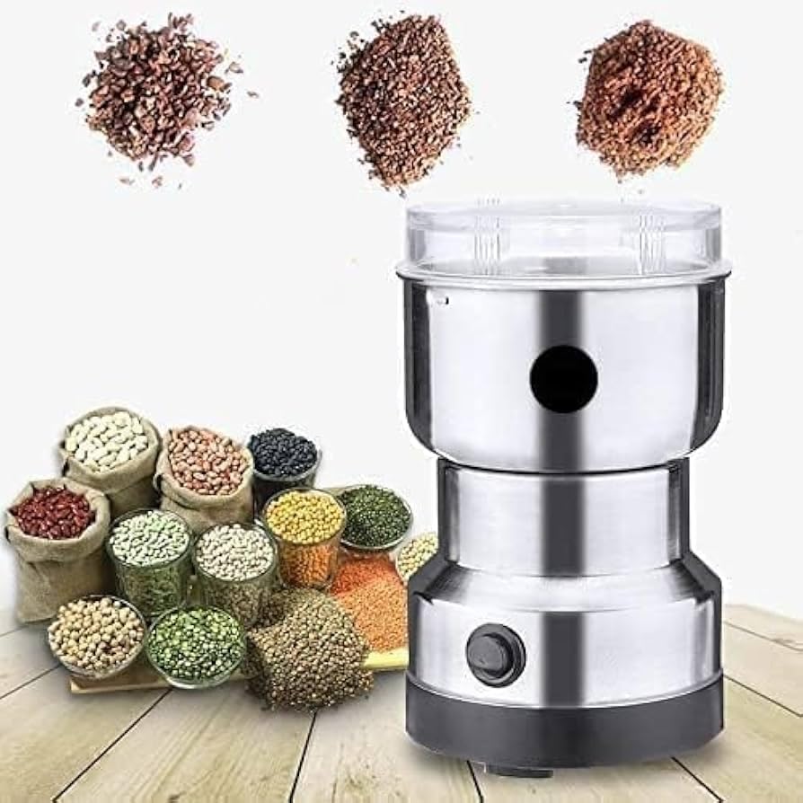 Image of Stainless Steel Mini Electric Grinder - Compact Coffee, Spice, Masala, Nut & Grain Crusher, Portable Premium Material Large Mixer Machine for Home Kitchen Use Unique (Pack of 1)