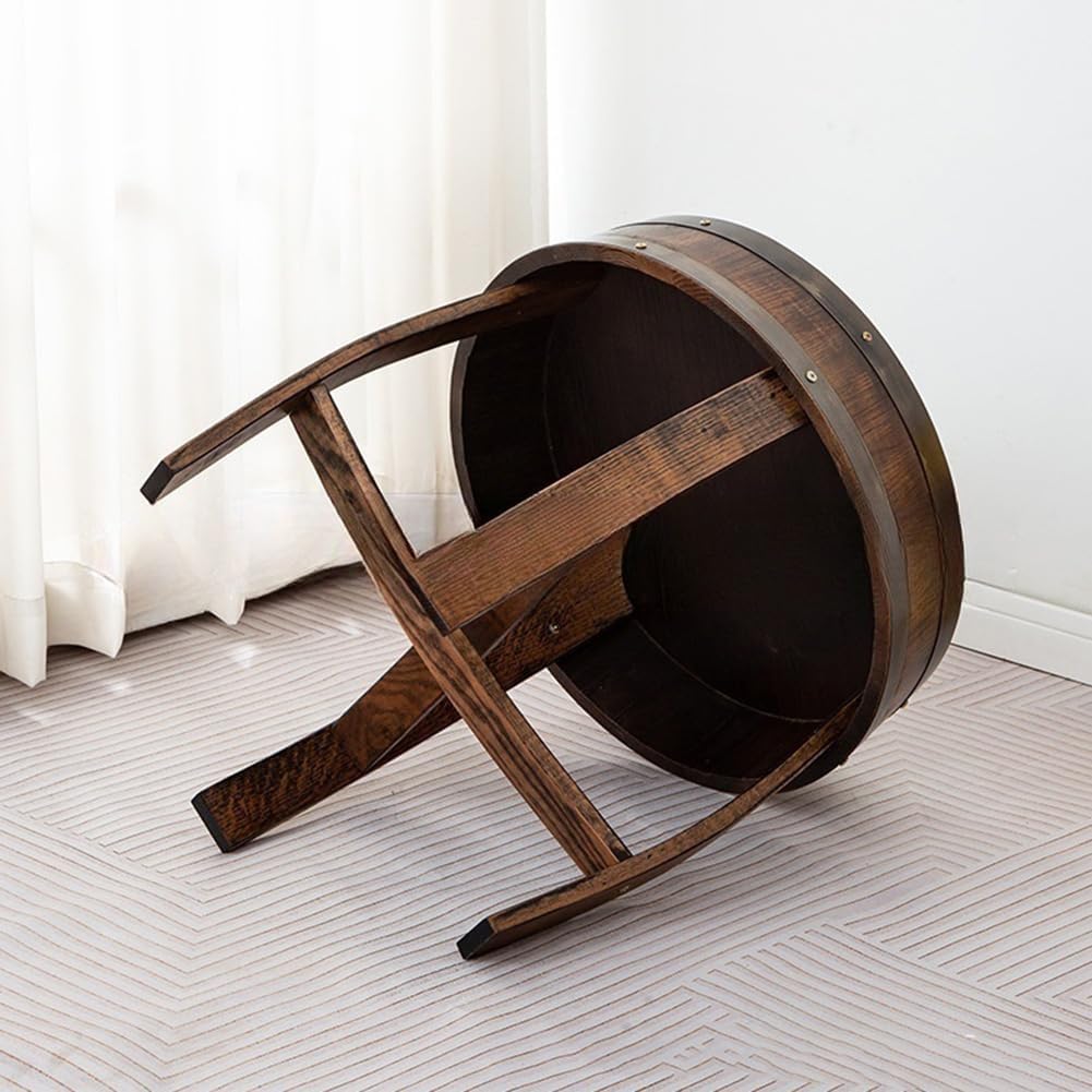 Mesa auxiliar redonda rústica, hecha a mano, de madera de roble, decoración única de mesa de café para el hogar y la sala de estar