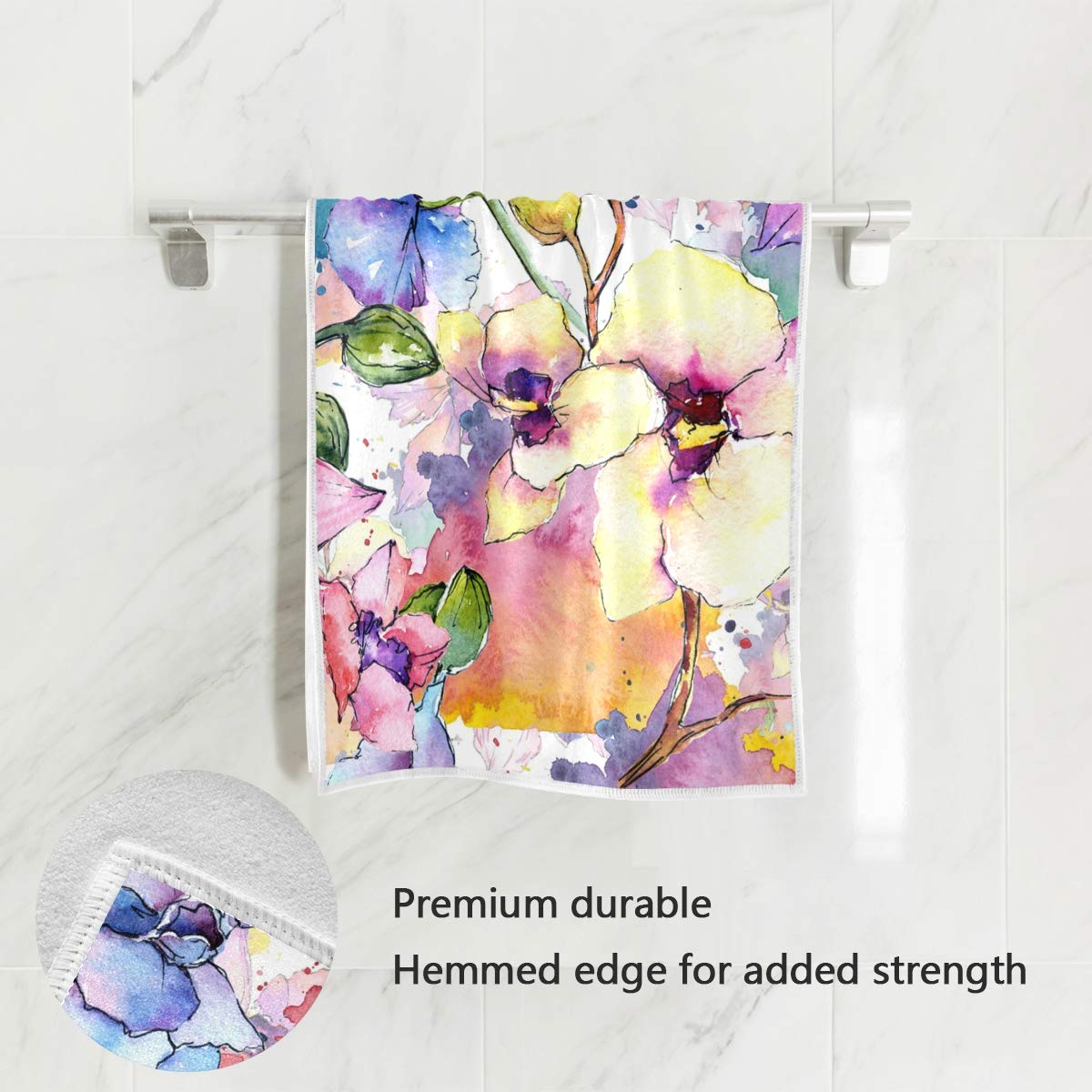 Selerdon Watercolor Flowers Hand Towels Colorful Florals Bath Towel Guest Towel Home Bathroom Decorations 15x30 Inch