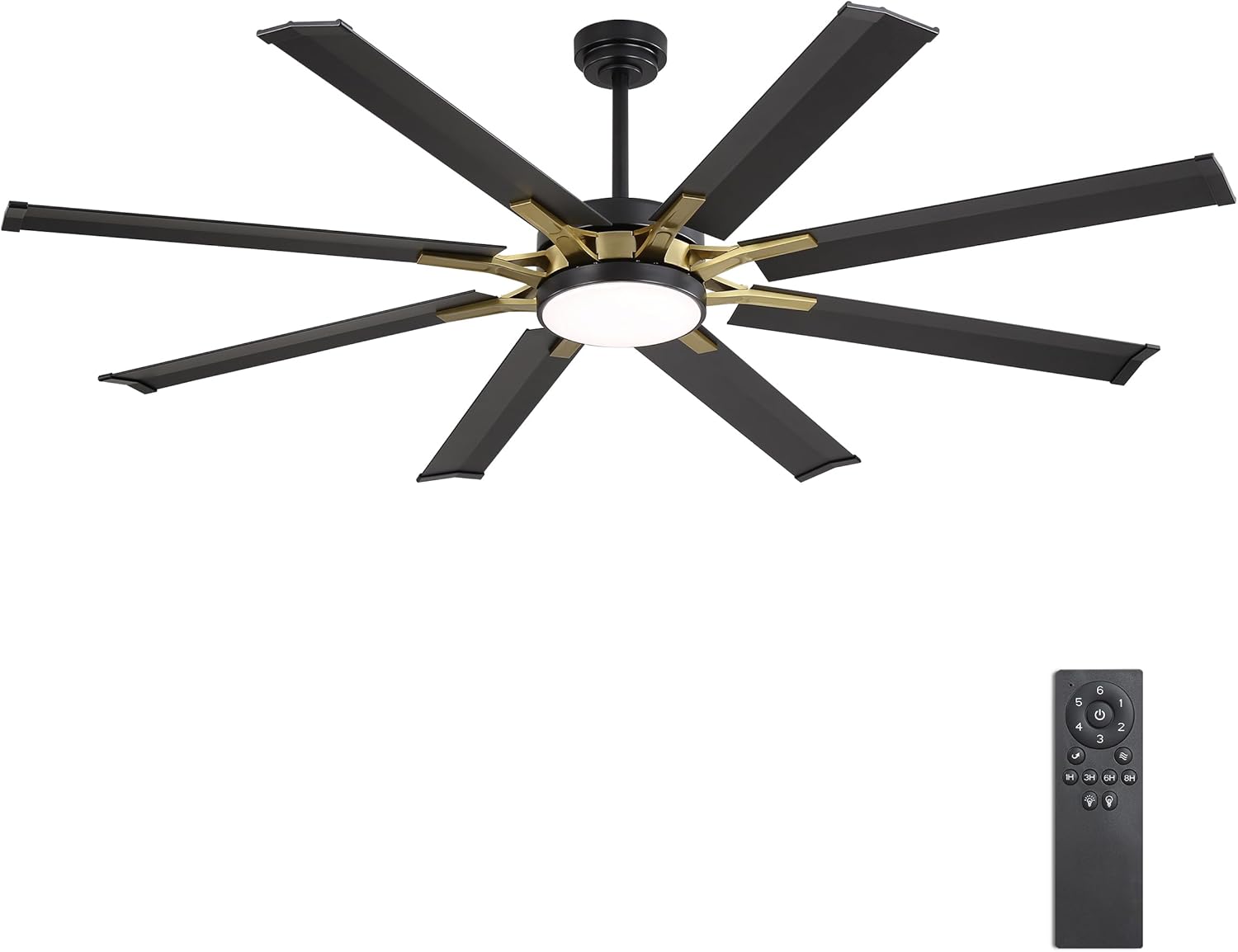 72'' Black and Brass 8-Blade Modern Ceiling Fan with LED Light