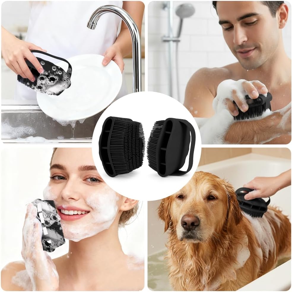 Silicone Body Scrubber 2 Pcs Silicone Loofah Exfoliating Body Scrubber for Men and Women Soft Silicones Shower Scrubbers with Handle Silicones Bodys Brush for All Skin Lather Well Black - Image 7