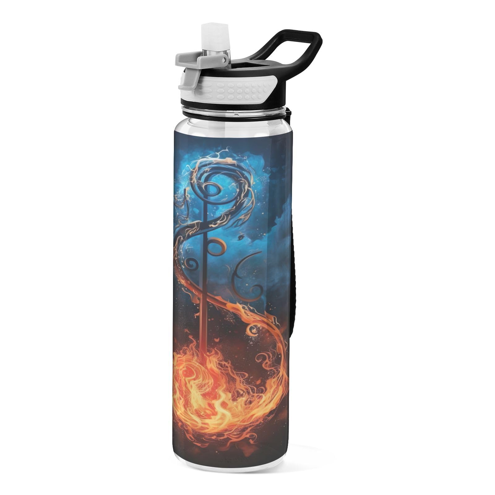 Fuauuyl Musical Notes Water Bottle With Straw Lid, 32Oz Large Leakproof & Bpa Free Tritan Drinking Bottle For Sports, Gym, Travel