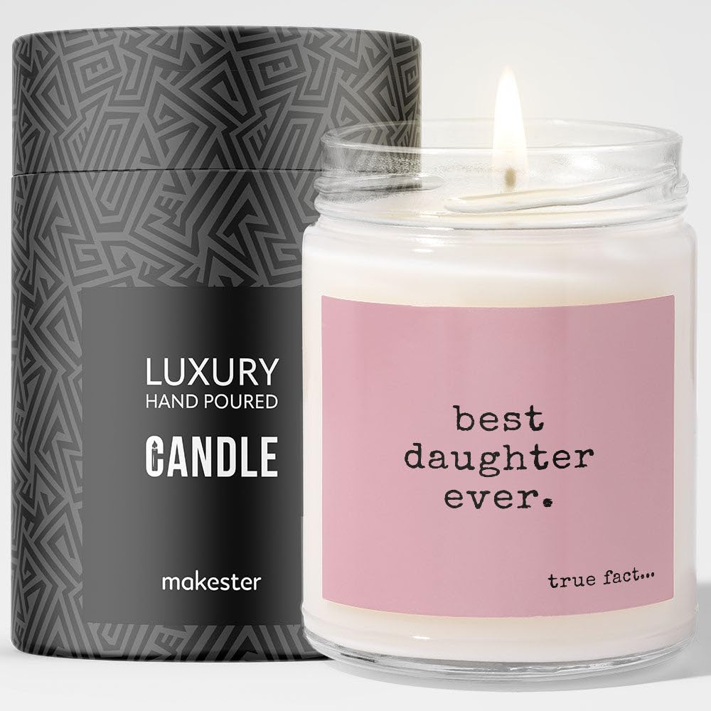 Makester White Best Daughter Gifts - Luxury Soy Wax Candle - Vanilla, Jasmine, Sugared Almond