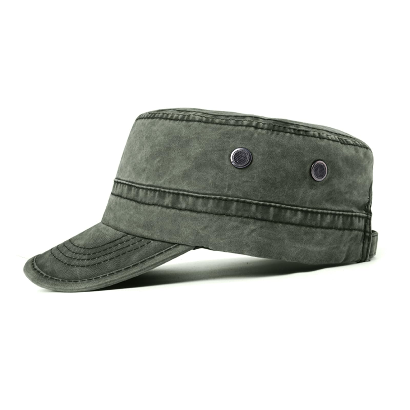 meioro Washed Cotton Military Caps Unisex Adjustable Cadet Army Cap Classic Vintage Captain Hat Flat Top Cap ?Army Green?