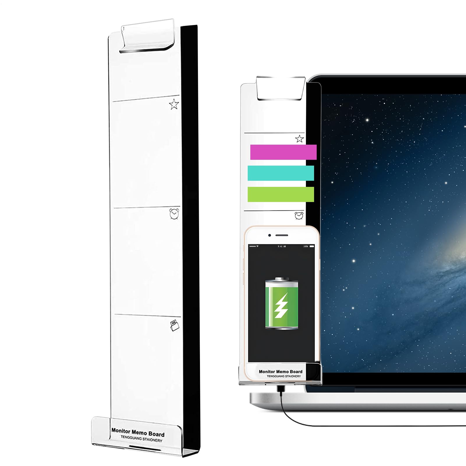 Sticky Note Board, Clear Memo Board for Computer Monitor - Reusable, Adhesive Desk Accessories Acrylic Message Organizer for Laptop Desktop Planer