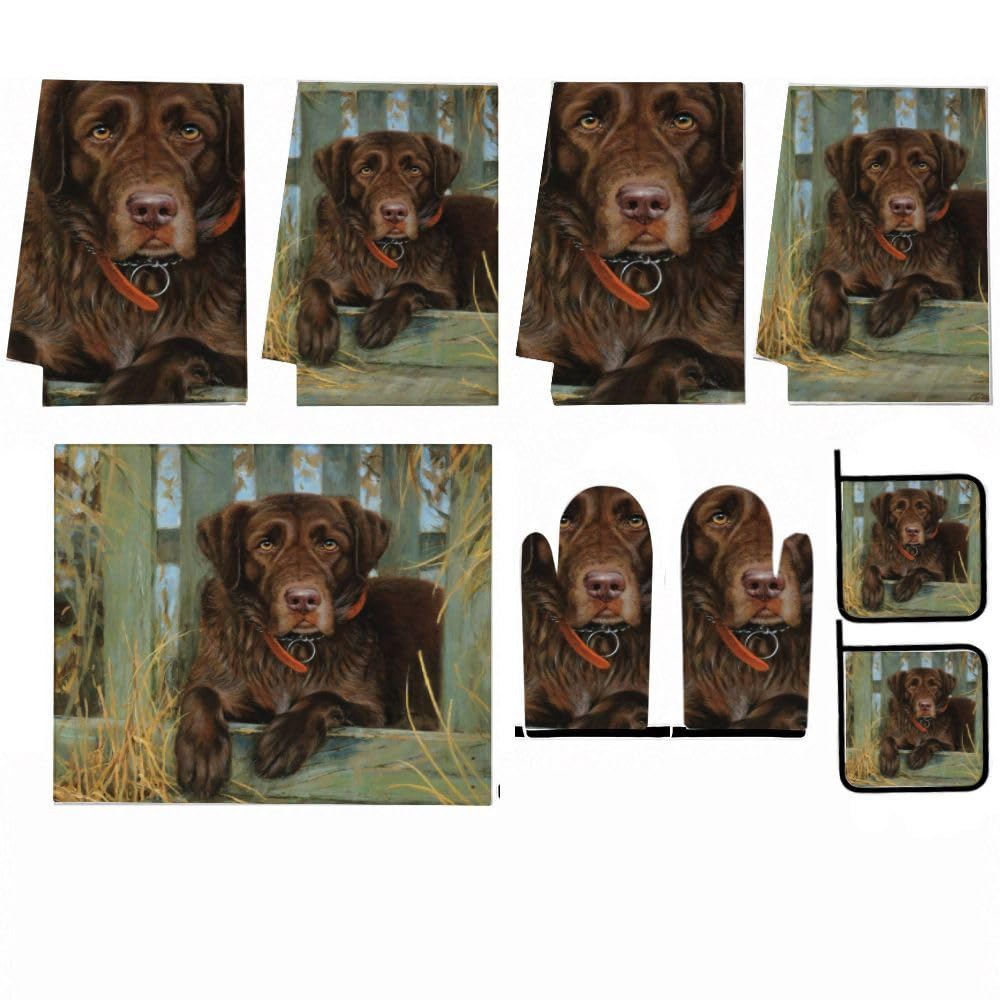 9PCS Brown Labrador Retriever Cucina Decor e Accessori Set