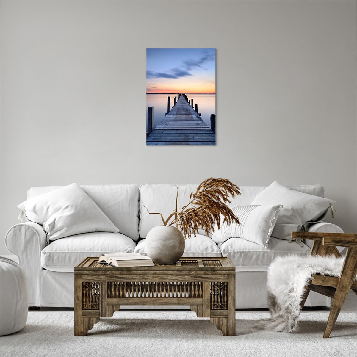 Tableau Toile Déco Murale - Coucher De Soleil Bateau Sur Lac 50x70cm - Style Moderne Pour Salon/Chambre