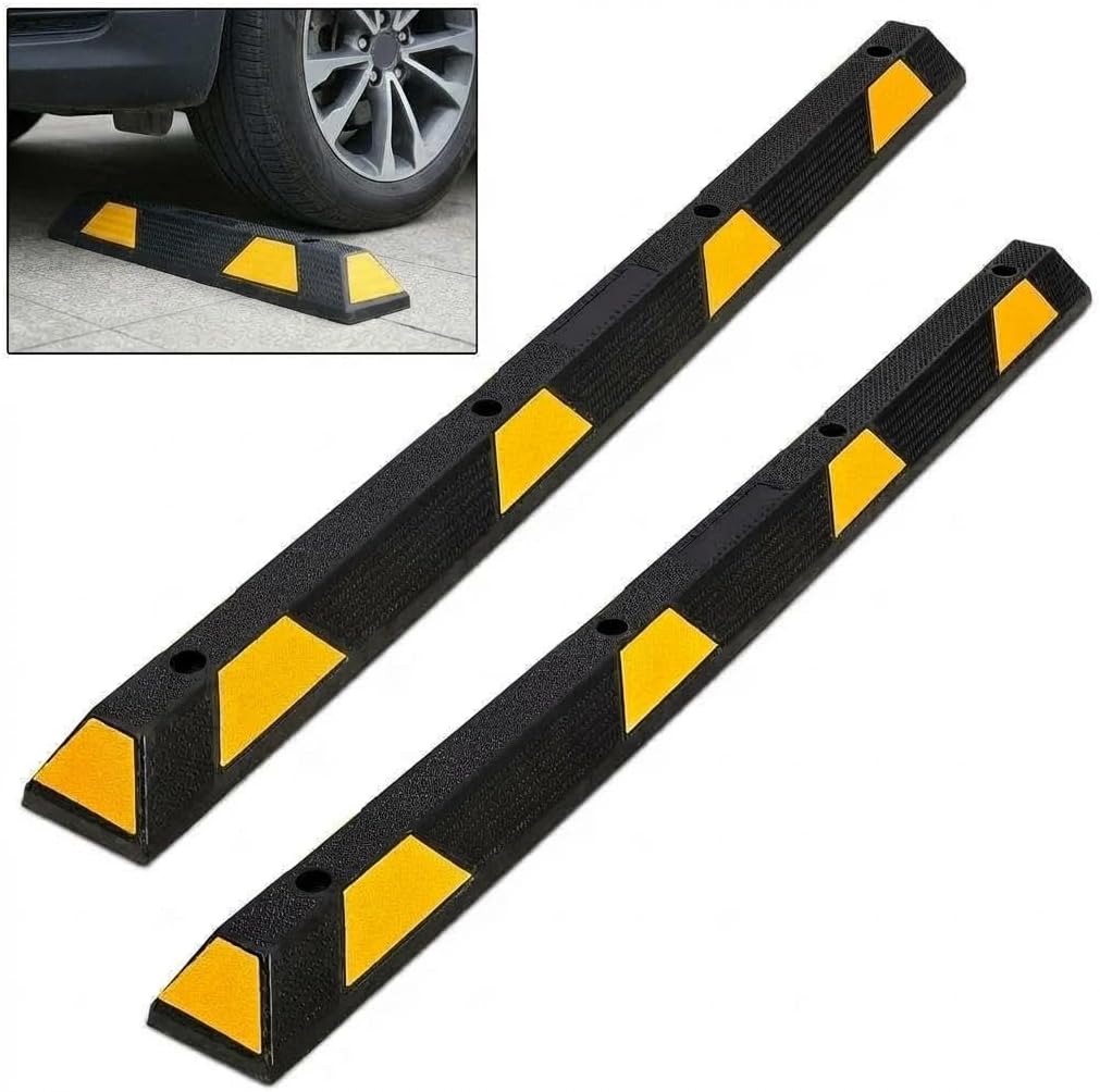 PeakPursuit 2 Pack 72" Rubber Parking Curb, Curb Parking Stoppers, 6 ft Wheel Stopper with Reflective Stripes for Cars and Trucks Durable Parking Lot Bumper
