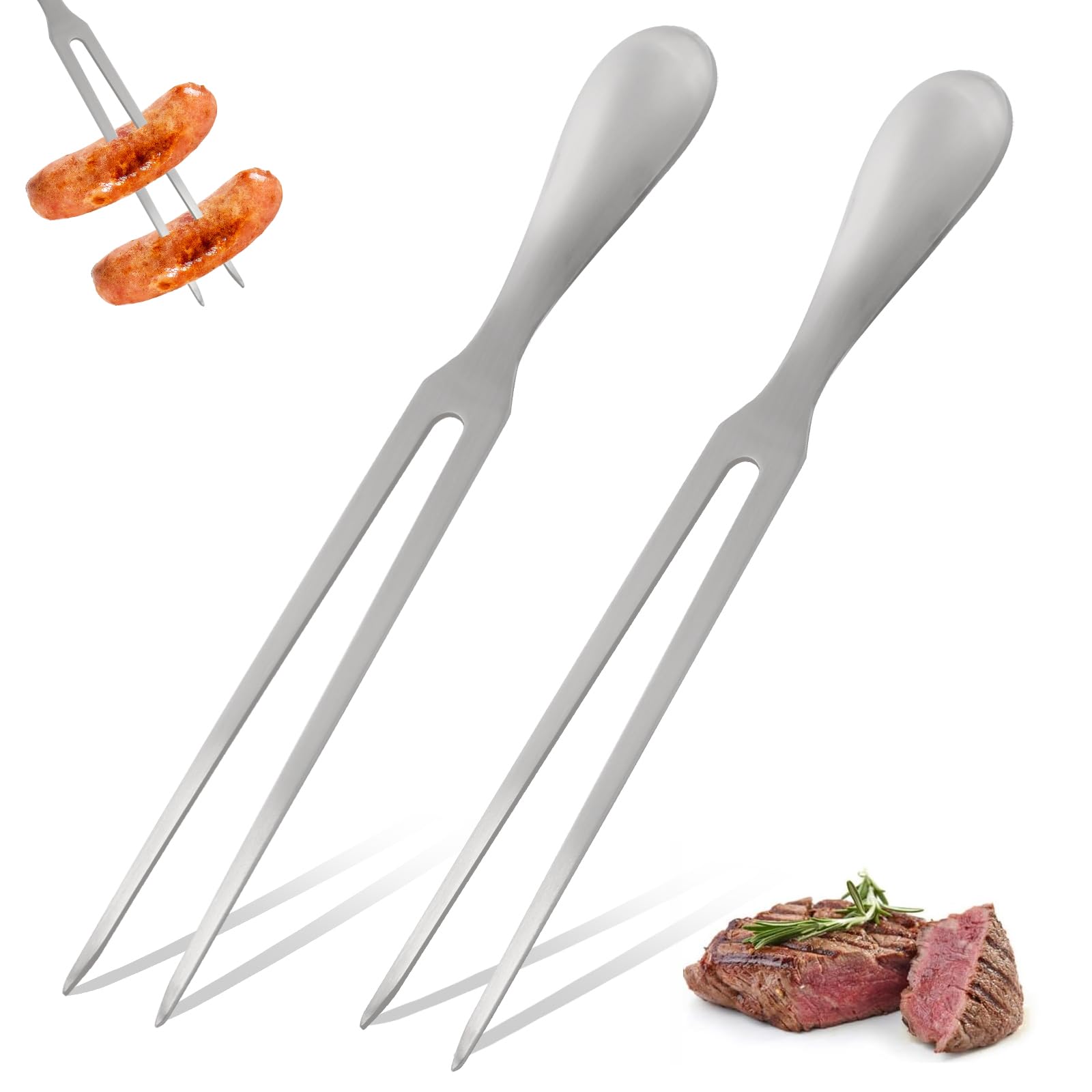 2 tenedores de carne de acero inoxidable, tenedor largo WMF, tenedor de carne para asar y trinchar, tenedor de barbacoa de acero inoxidable con mango ergonómico, ideal para camping y cocina, 27 cm