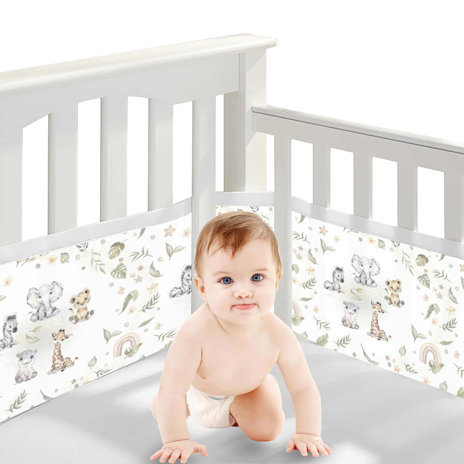 Bizcasa 2 Stück Bettumrandung Babybett,Babybett Umrandungen Breathable Netzgewebe Umrandungen,4-Seitiges Netzfutter, Kinderbett Schutz für Kinderbetten-Verstellbar,Abnehmbar -340cmx30cm + 160cmx30cm